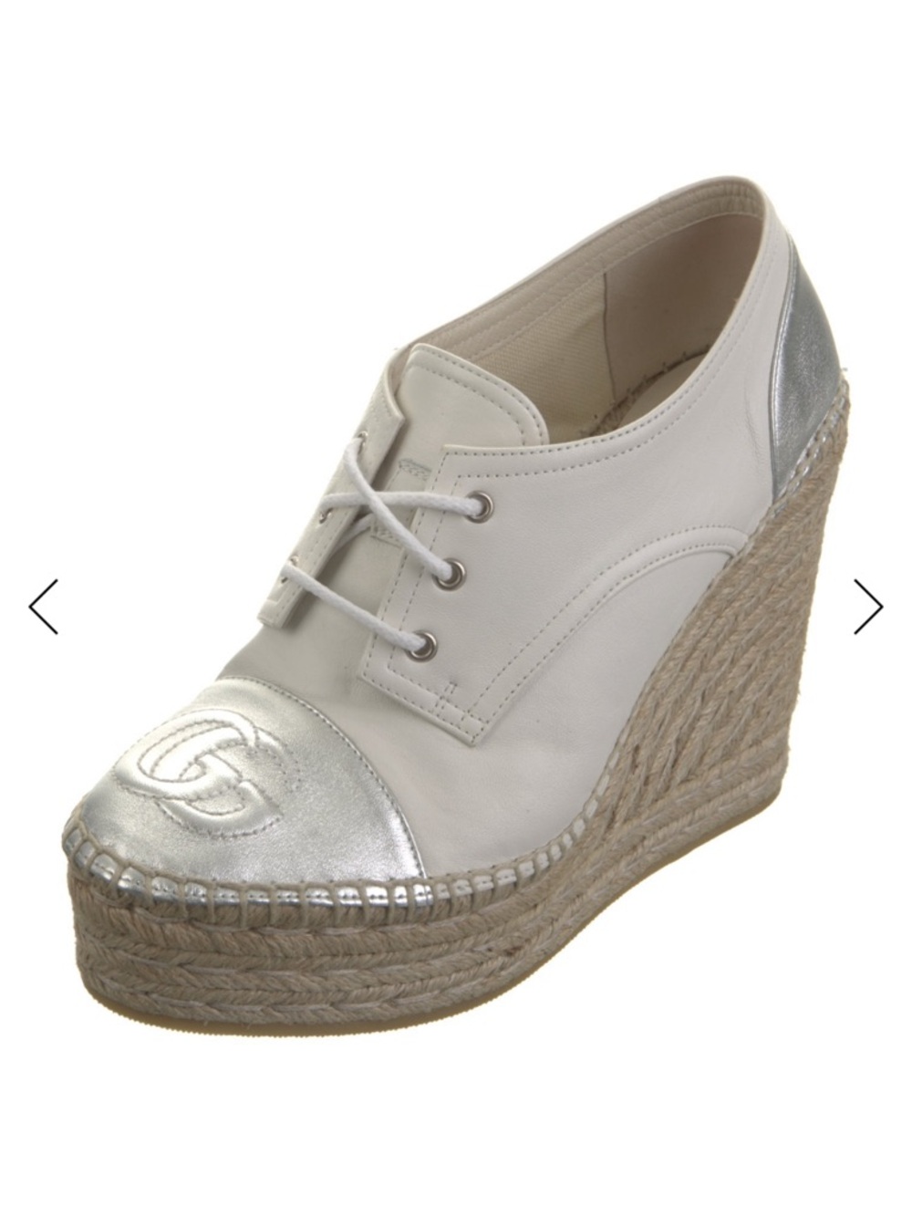 Sz 37.5 GUCCI Pilar White and Silver Espadrille Wedges GREAT condition - Picture 7 of 8